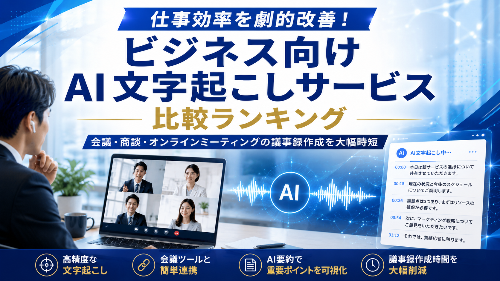仕事効率を劇的改善！ビジネス向けAI文字起こしサービス比較ランキング